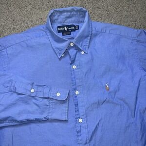 Polo Ralph Lauren  Button Down Shirt 15  1/2 33 Blue Long Sleeve Flesh Pony